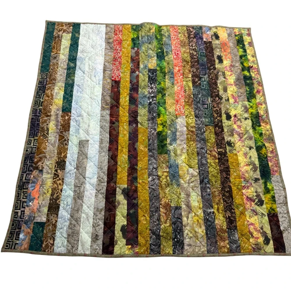 Handmade Striped Batik Quilt Blanket Throw Lap Size One of a‎ Kind 49